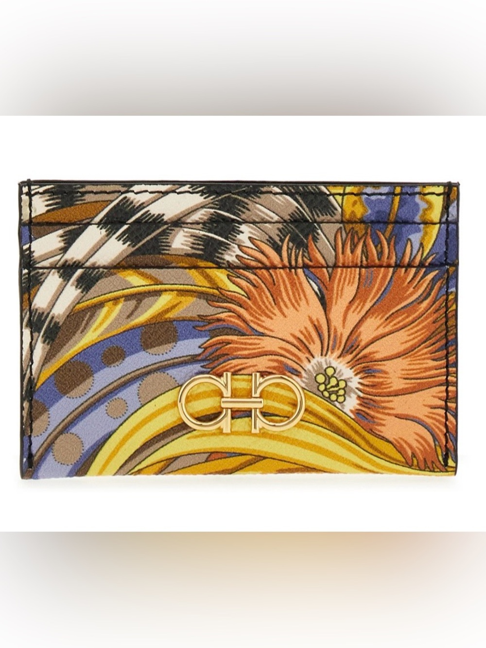 NWT FERRAGAMO Gancini Foulard Leather Card
Holder